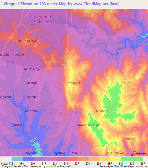 Viragoni,Kenya Elevation Map