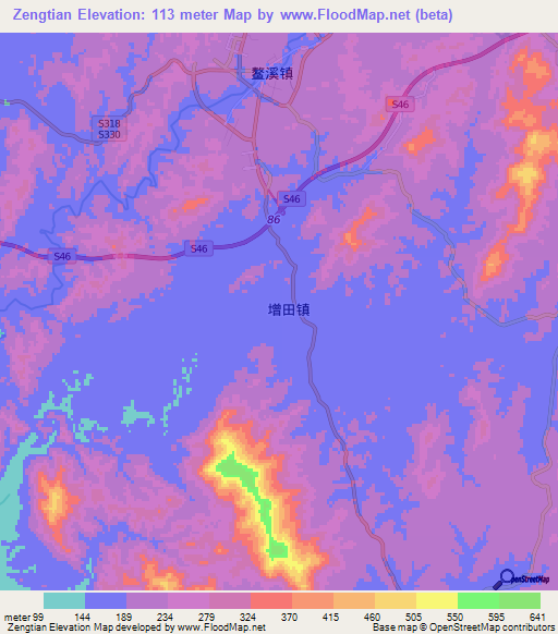 Zengtian,China Elevation Map