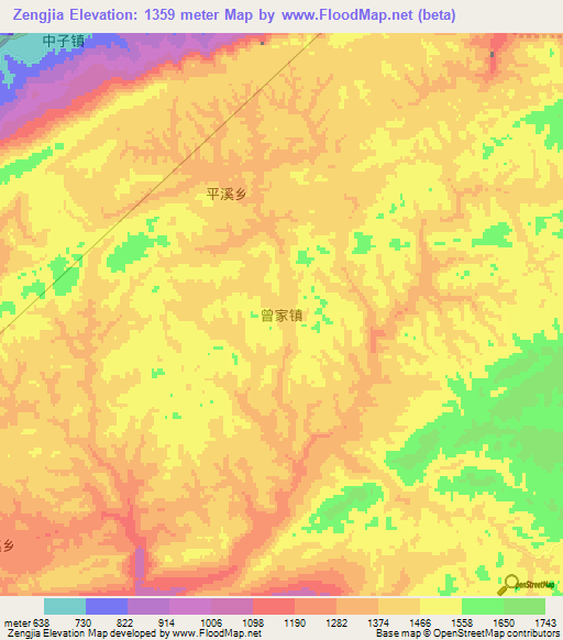 Zengjia,China Elevation Map