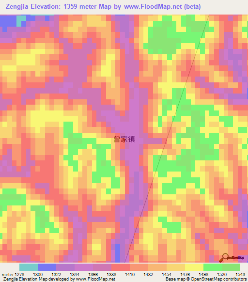 Zengjia,China Elevation Map