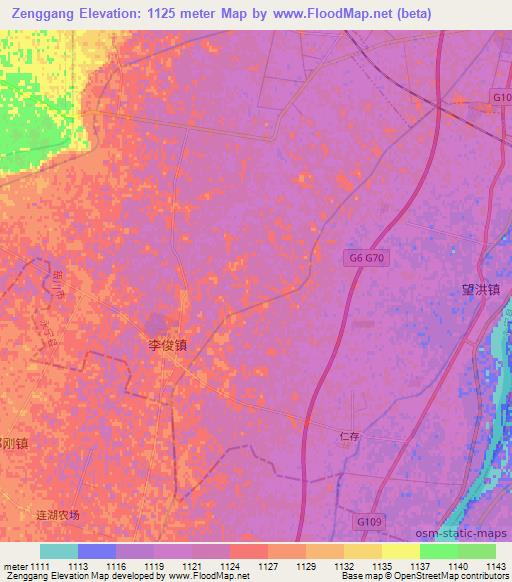 Zenggang,China Elevation Map