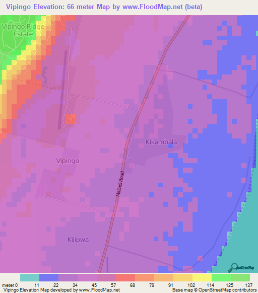 Vipingo,Kenya Elevation Map