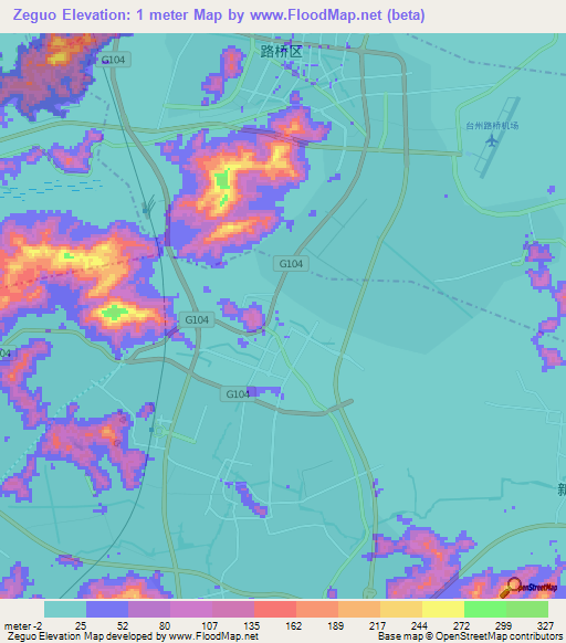 Zeguo,China Elevation Map