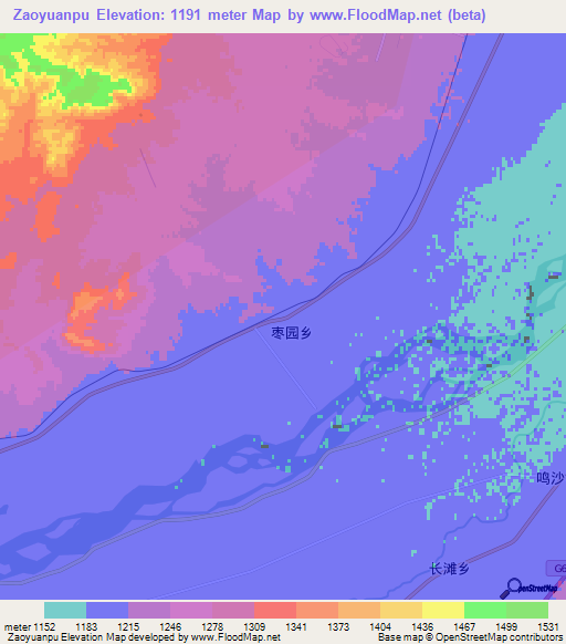 Zaoyuanpu,China Elevation Map