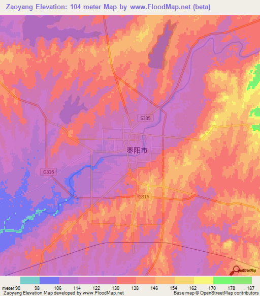 Zaoyang,China Elevation Map