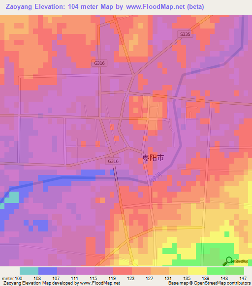 Zaoyang,China Elevation Map