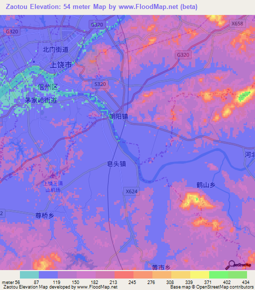 Zaotou,China Elevation Map