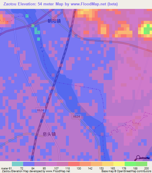 Zaotou,China Elevation Map