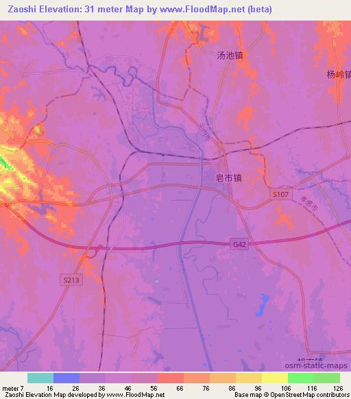 Zaoshi,China Elevation Map