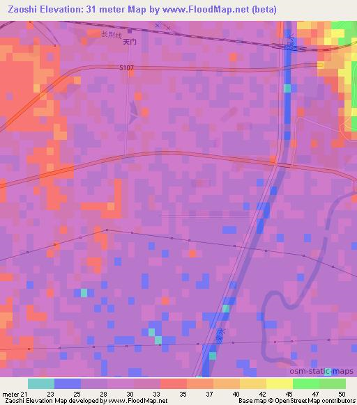 Zaoshi,China Elevation Map