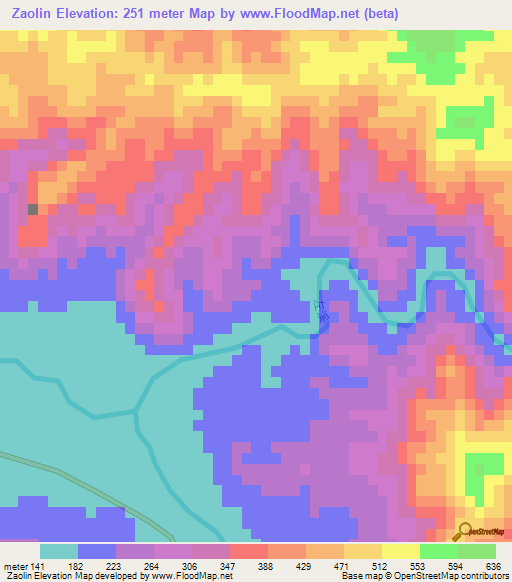 Zaolin,China Elevation Map