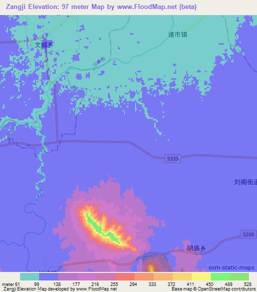 Zangji,China Elevation Map