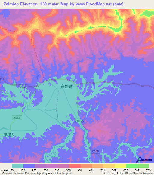 Zaimiao,China Elevation Map