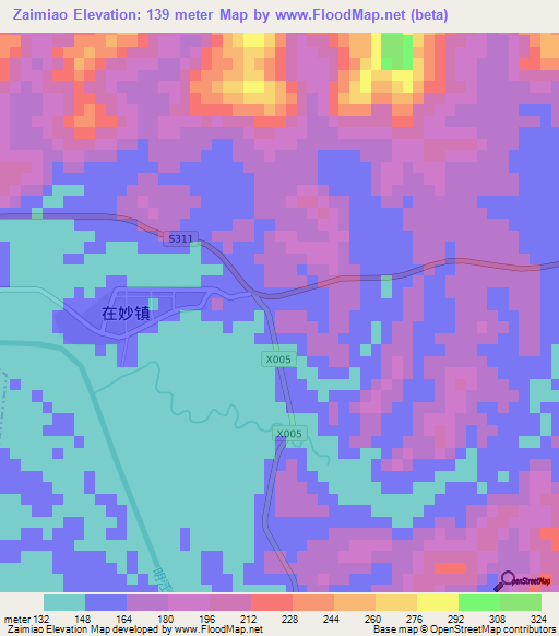 Zaimiao,China Elevation Map