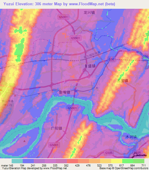 Yuzui,China Elevation Map