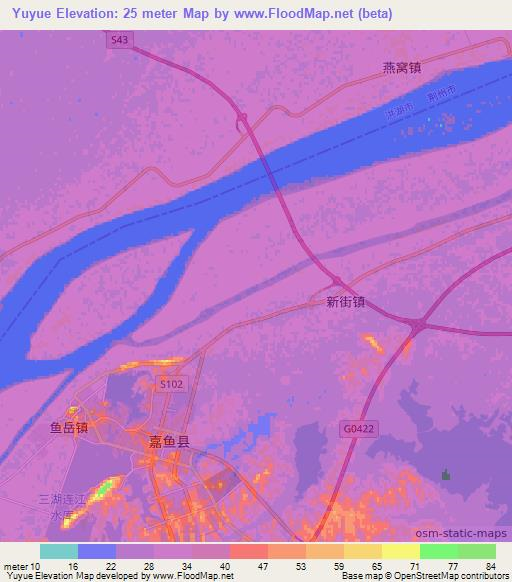 Yuyue,China Elevation Map