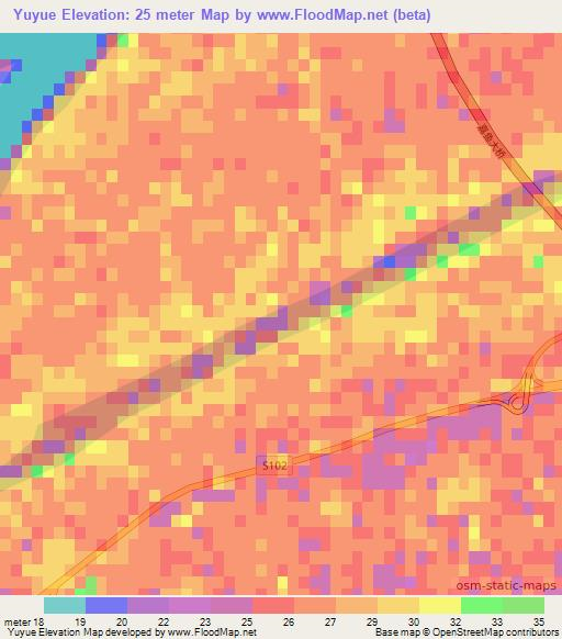 Yuyue,China Elevation Map