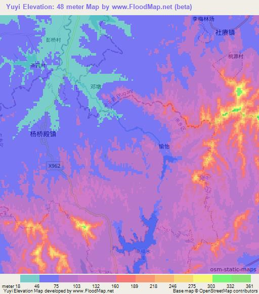 Yuyi,China Elevation Map
