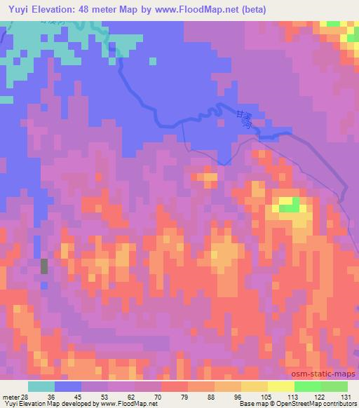 Yuyi,China Elevation Map