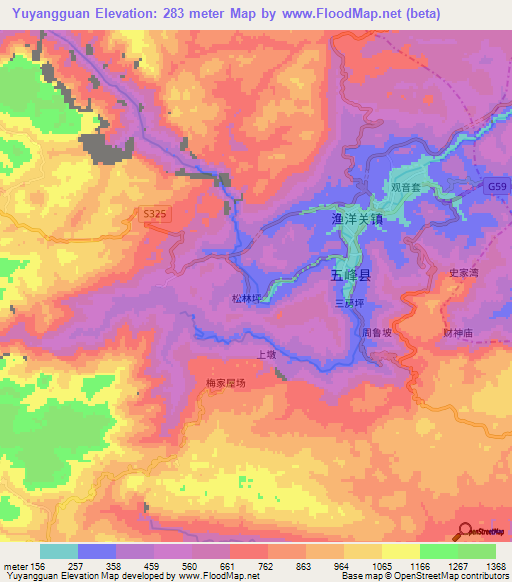 Yuyangguan,China Elevation Map