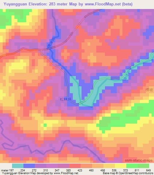 Yuyangguan,China Elevation Map