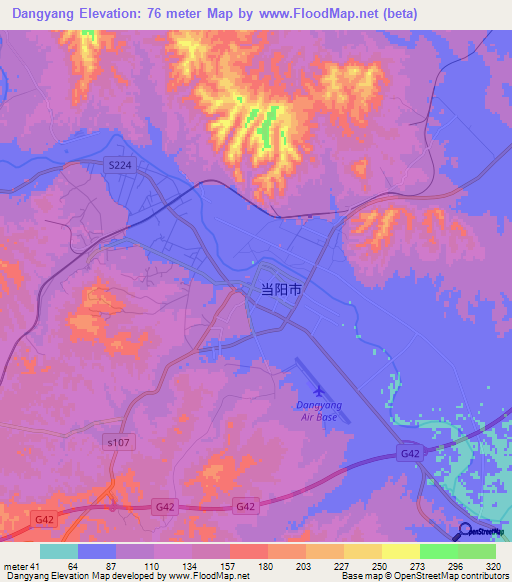 Dangyang,China Elevation Map