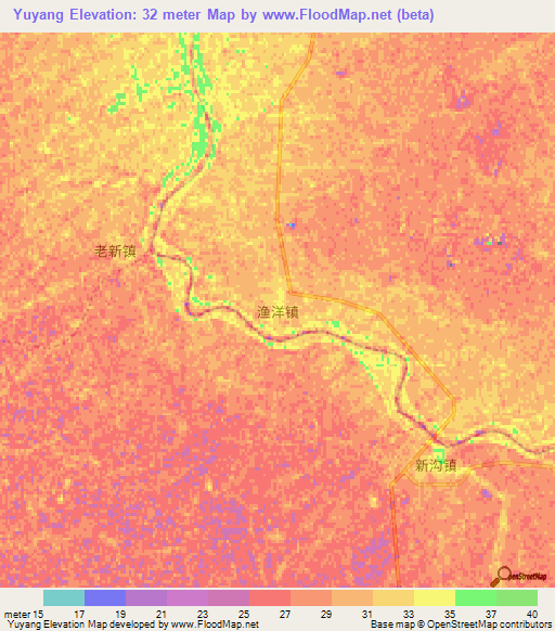 Yuyang,China Elevation Map