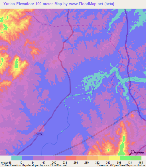 Yutian,China Elevation Map