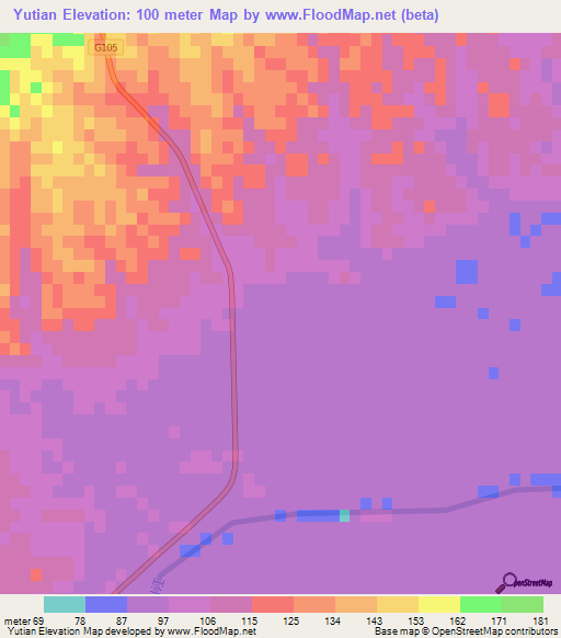 Yutian,China Elevation Map