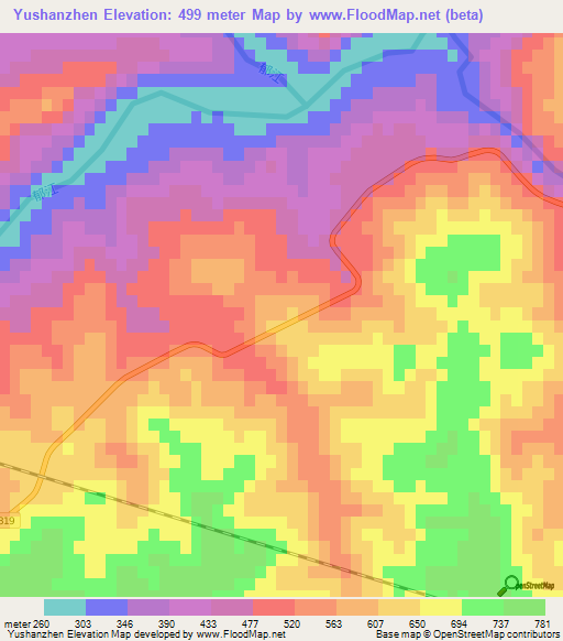 Yushanzhen,China Elevation Map