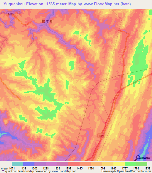 Yuquankou,China Elevation Map