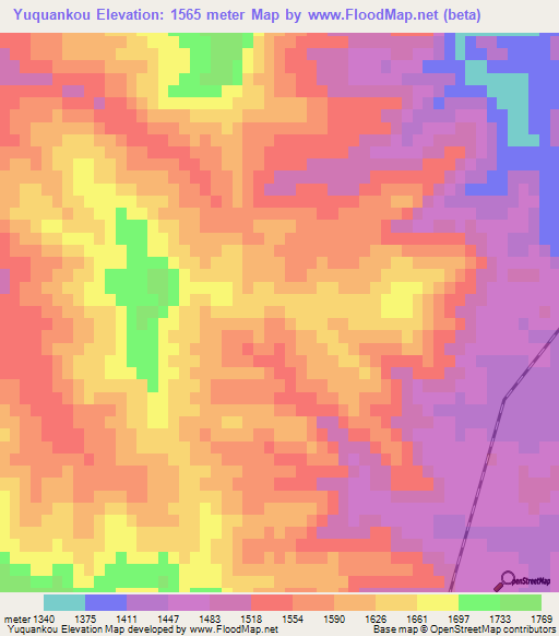 Yuquankou,China Elevation Map