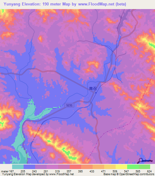 Yunyang,China Elevation Map