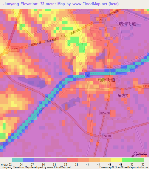 Junyang,China Elevation Map