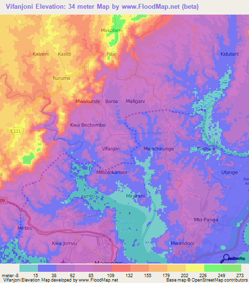 Vifanjoni,Kenya Elevation Map