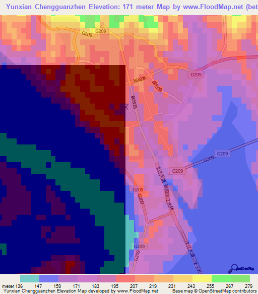 Yunxian Chengguanzhen,China Elevation Map
