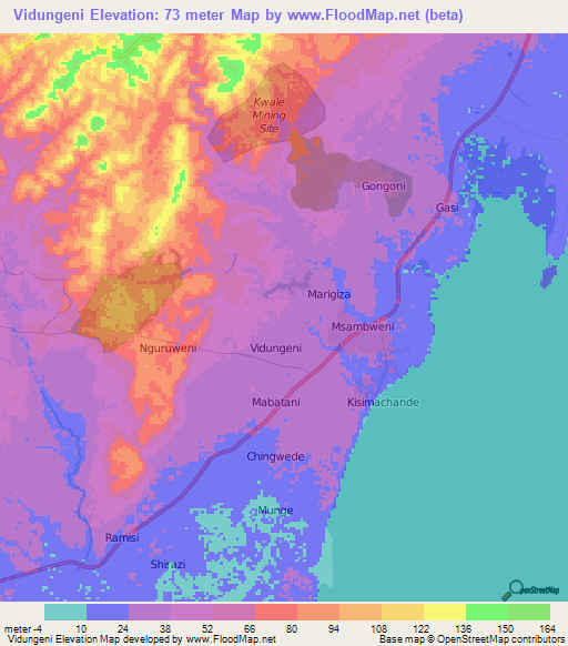 Vidungeni,Kenya Elevation Map