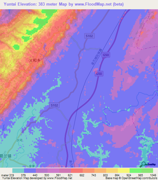 Yuntai,China Elevation Map