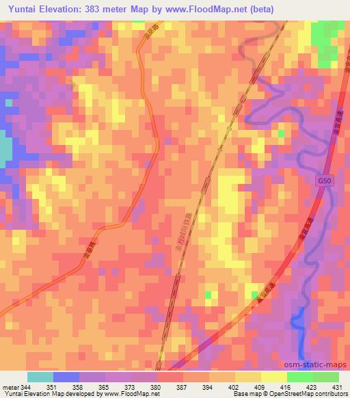 Yuntai,China Elevation Map