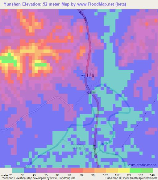 Yunshan,China Elevation Map