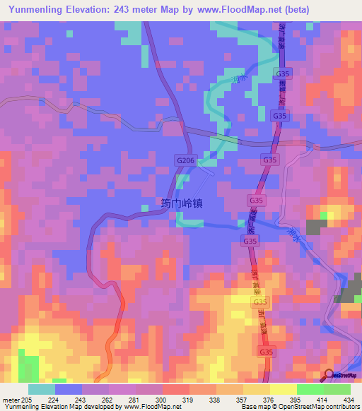 Yunmenling,China Elevation Map