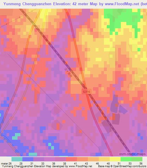 Yunmeng Chengguanzhen,China Elevation Map