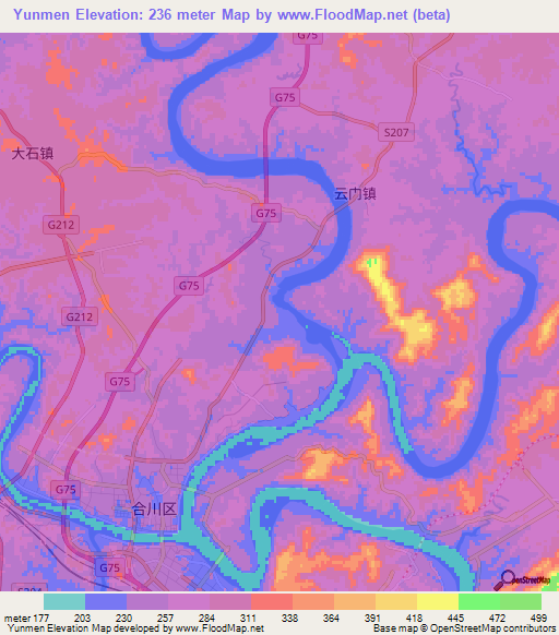 Yunmen,China Elevation Map