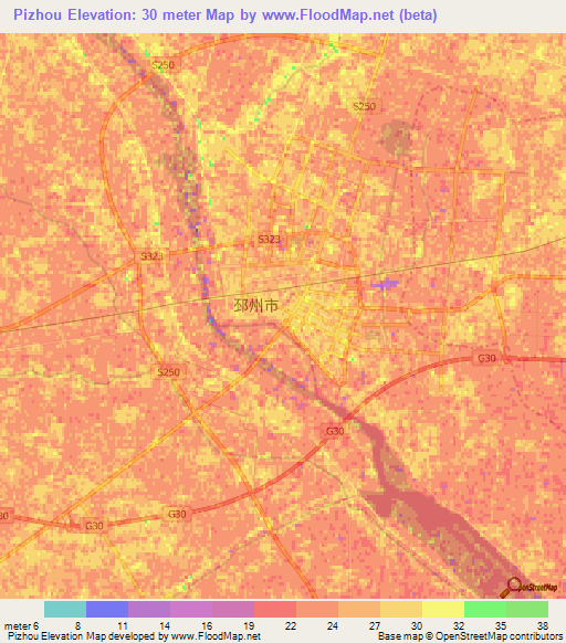 Pizhou,China Elevation Map