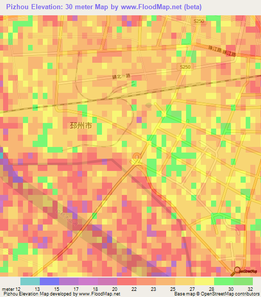 Pizhou,China Elevation Map