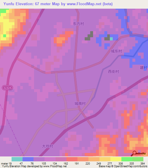 Yunfu,China Elevation Map