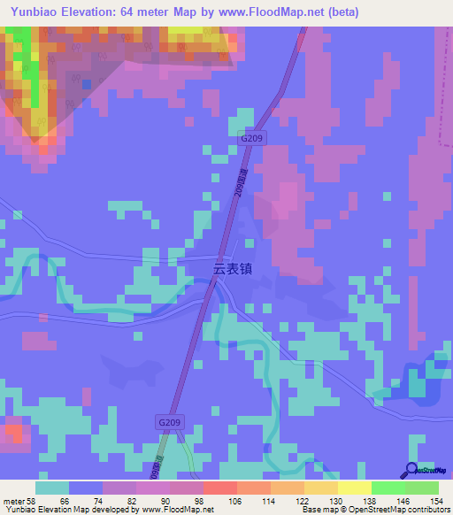 Yunbiao,China Elevation Map