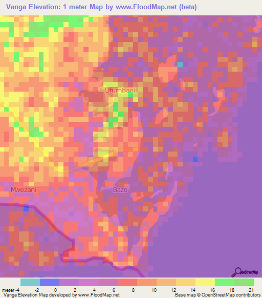 Vanga,Kenya Elevation Map