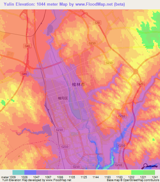 Yulin,China Elevation Map