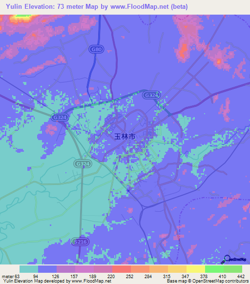 Yulin,China Elevation Map